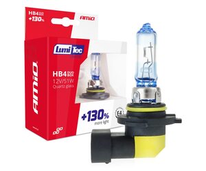 Amio - Λάμπες Αλογόνου HB4 9006 12V 51W LumiTec Limited με +130% Φωτεινότητα και Δέσμη έως 40m για Μεσαία & Μεγάλη Σκάλα με Λευκό Φως 4300K και UV Protection - 1 Σετ (02104/AM)